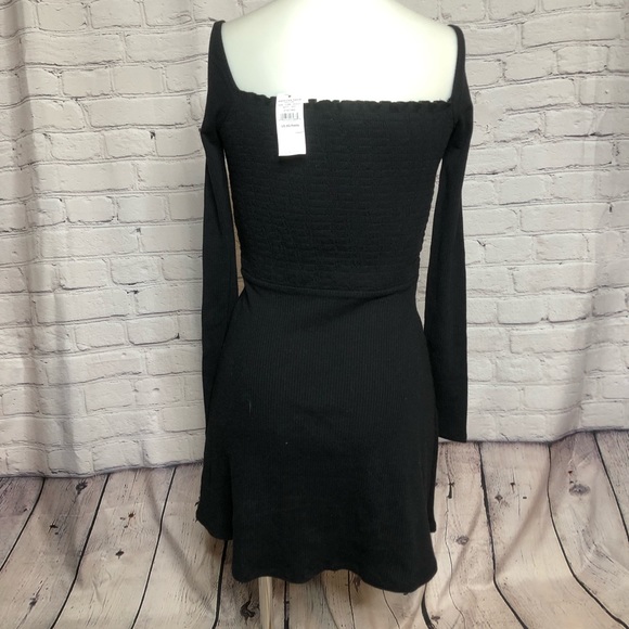 NWT American Eagle black long sleeve square neck smocked mini dress size XSP - Picture 6 of 12